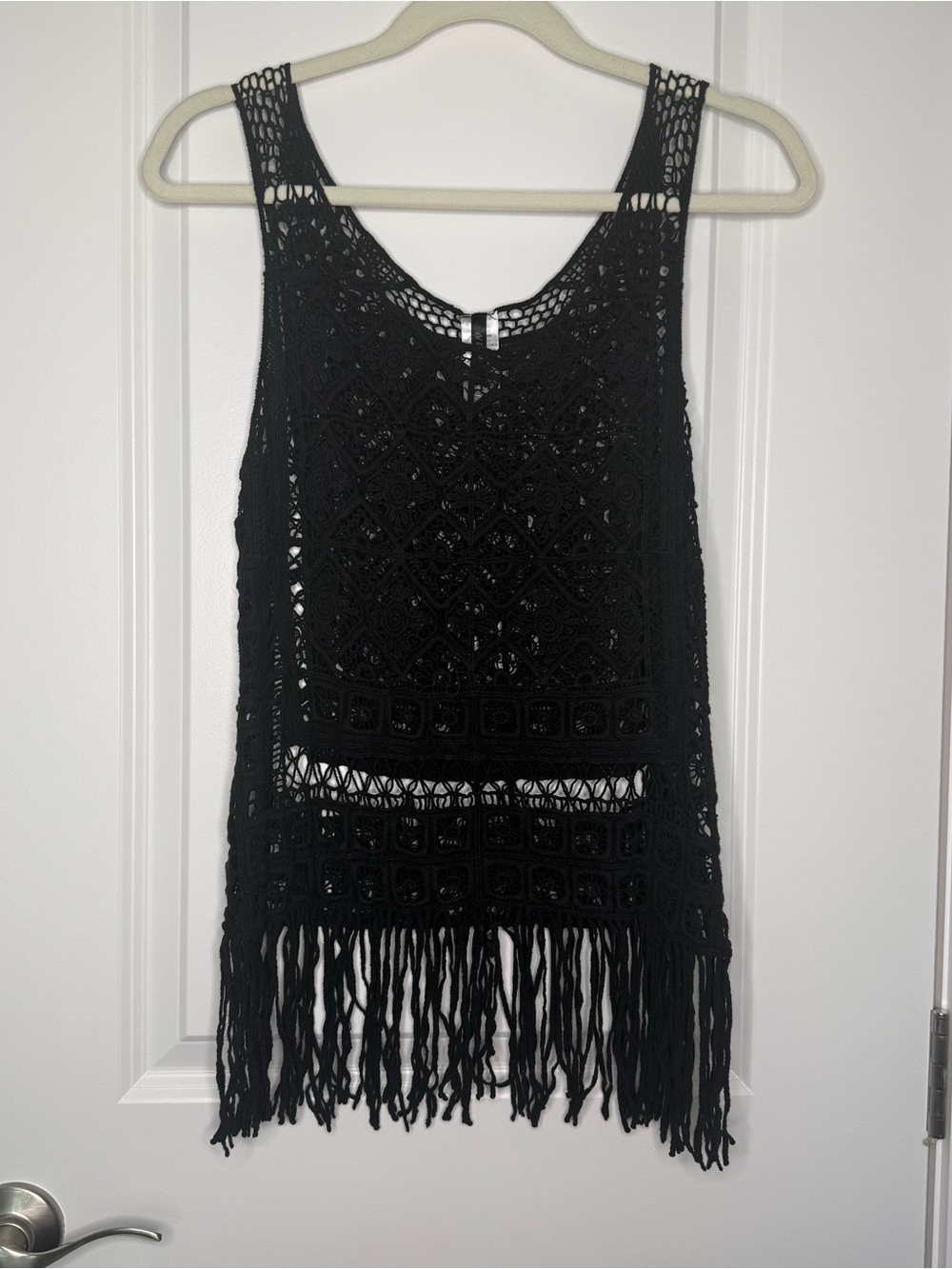 New Mix Black Crochet Fringe Tank Top